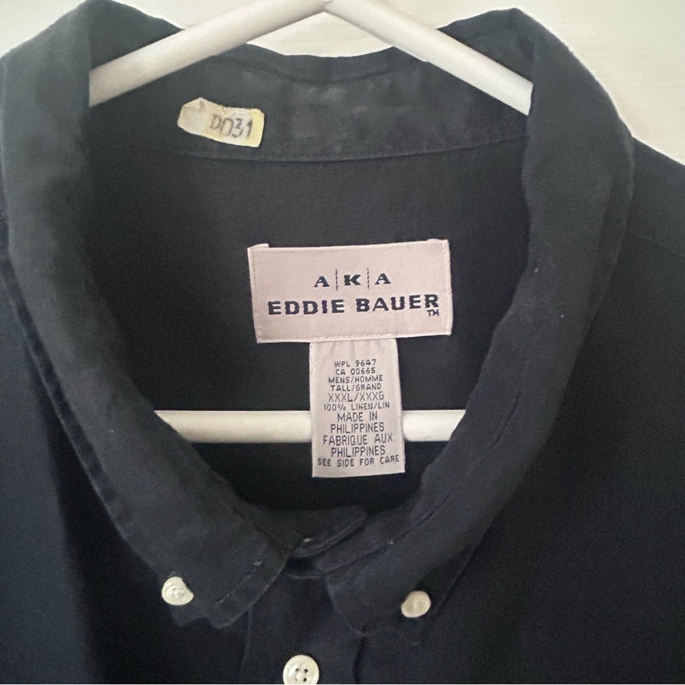 Eddie Bauer Men's Navy Blur Linen Button Down Shirt 3 XLT